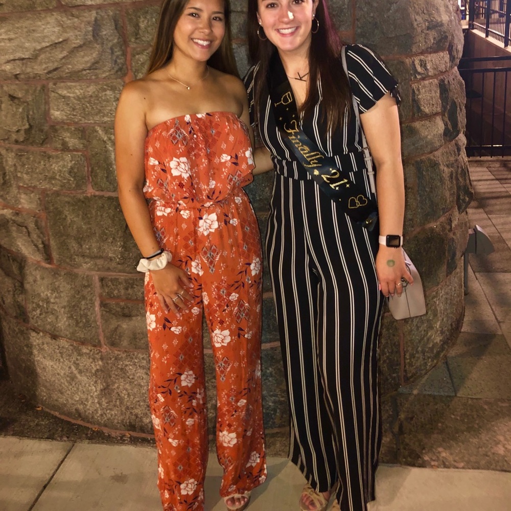 Orange floral jumpsuit